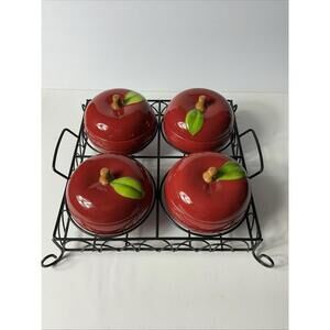 Temp-tations Ovenware Apple Bowls W/Lids  Set Of 4 with serving tray 